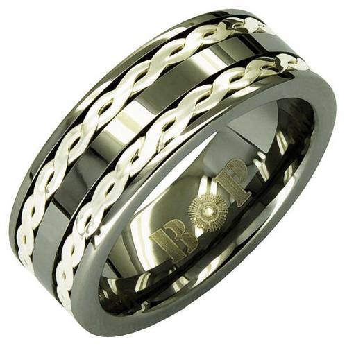 SOLID TUNGSTEN CARBIDE Sterling Silver Inlay Ring (Various Sizes)