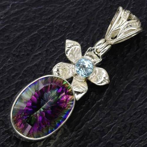SOLID Sterling Silver Mystic Topaz Pendant -- BREATHTAKING!