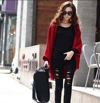 European style red/orange bat knit