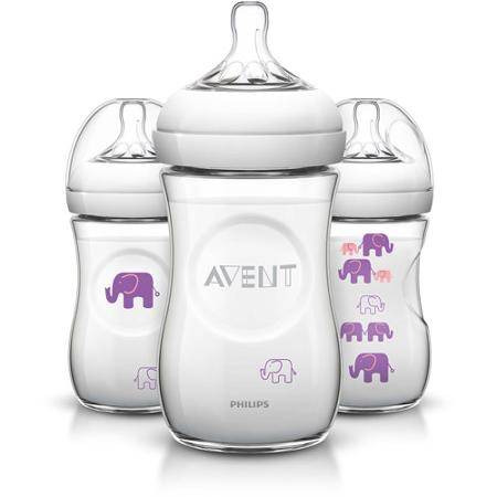 Philips AVENT 260ml (9 Oz) BPA-Free Natural Bottles 3-Pack - Elephants - Girl
