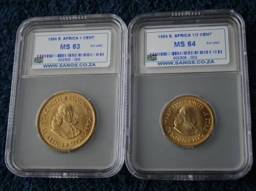 1964HALF & 1 CENT SANGS GRADED MS 63 & MS 64 BOTH FOR ONE BID