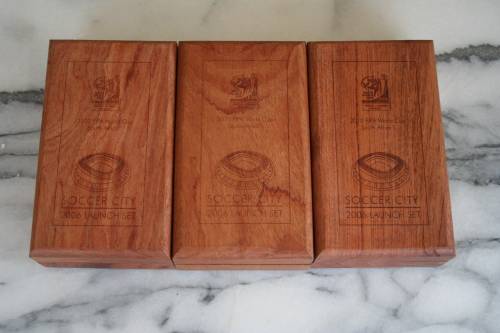 SOCCER CITY EMPTY BOXES SIZE 80 X 130 MM NO COINS SUPPLIED BID PER BOX