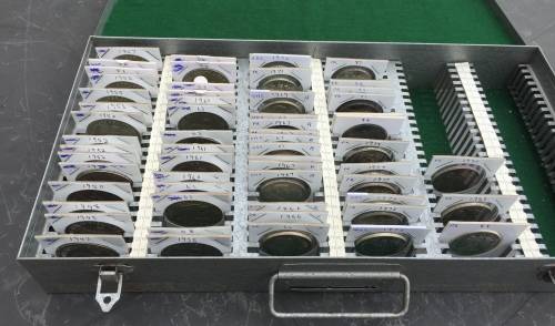 COLLECTION OF SILVER CROWNS AND R1 COINS AS PER CONDITION AND DESCRIPTION BELOW IN STEEL BOX