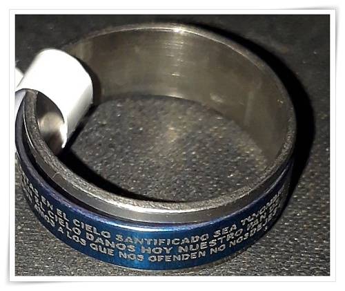 Blue Spinner prayer design stainless steel ring S19