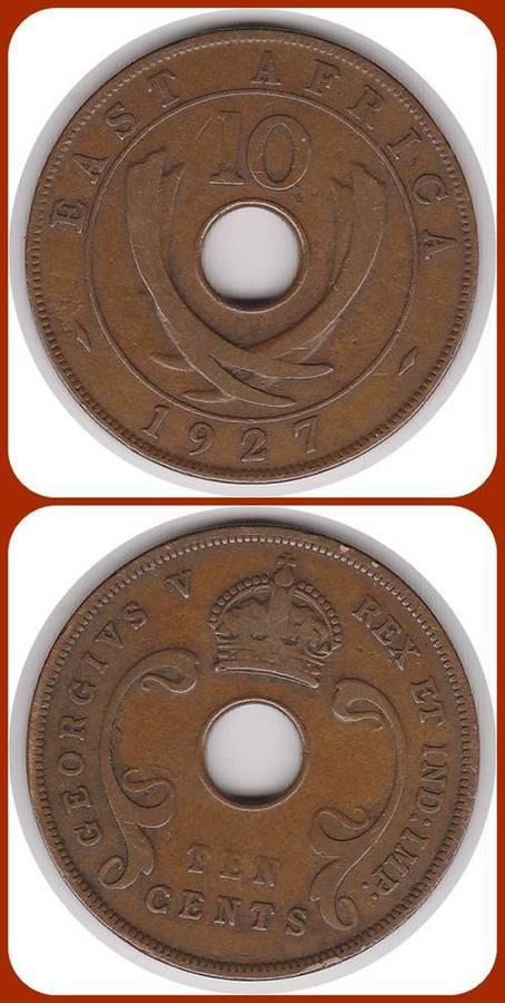 EAST AFRICA - 1927 - 10 CENTS - VG/F COIN