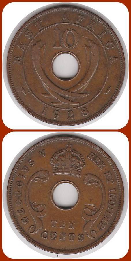 EAST AFRICA - 1928 - 10 CENTS - F/VF COIN