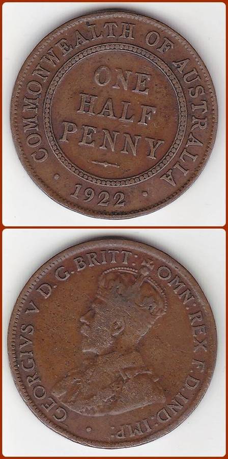 AUSTRALIA - 1922 - HALF PENNY - VG COIN
