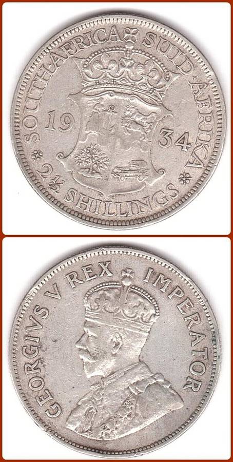 UNION - 1934 - HALF CROWN - 2 1/2 SHILLINGS - F COIN