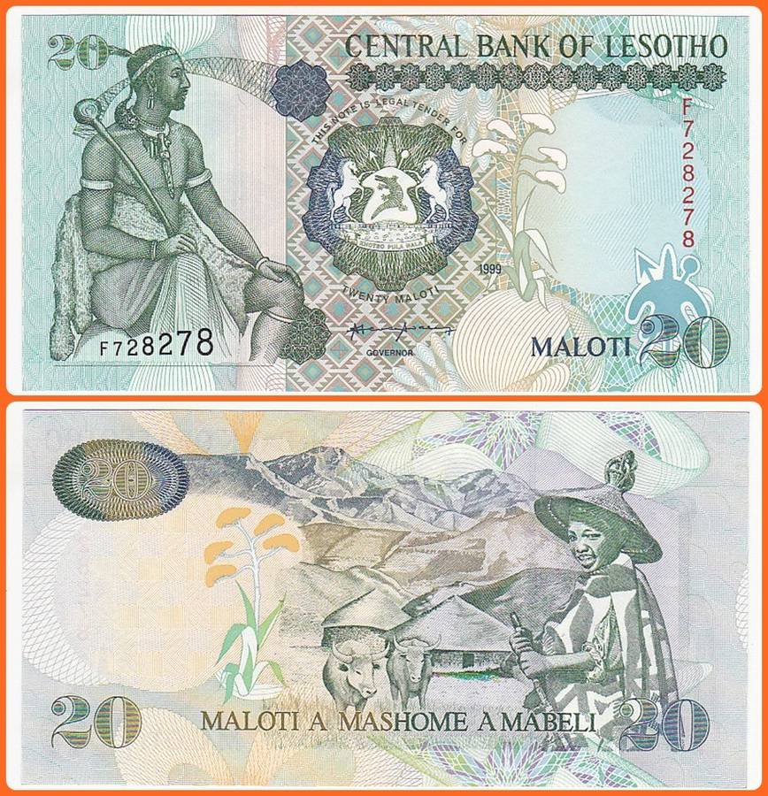 LESOTHO - 1999 - 20 MALOTI - PIC# 16b - UNC NOTE - SER# F728278