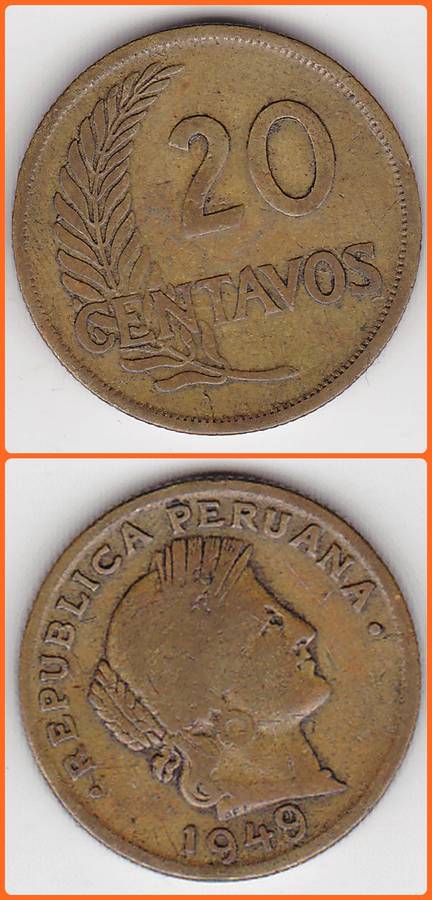 PERU - 1949 - 20 CENTAVOS - KM# 221.4