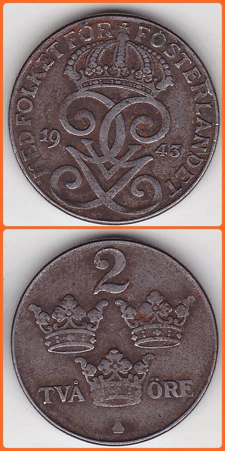 SWEDEN - 1943 - 2 ORE - KM# 811