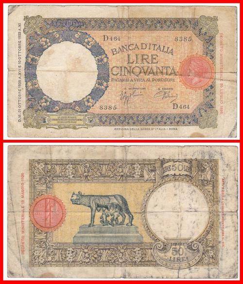 ITALY - 1938 - 50 LIRE - PIC 54b - VG/F NOTE - (838¿)