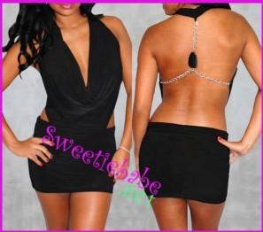 V15 Celebrity Bodycon Backless Clubwear Dress Blk S