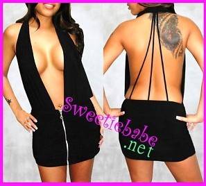 V23 Bodycon Backless Fitted Clubwear Prom Dress Blk S M