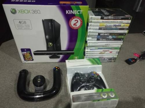 HUGE Xbox 360 Bundle 18 Games+2 Remotes+Kinect+Speed Wheel