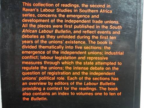 The Independent Trade Unions 1974-1984 - Johann Maree