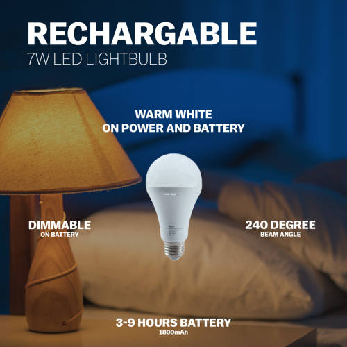 2 Pack Rechargeable Globe WARM WHITE 3-9 hours 1800mAh Battery 7W Bulb WARM WHITE on Battery