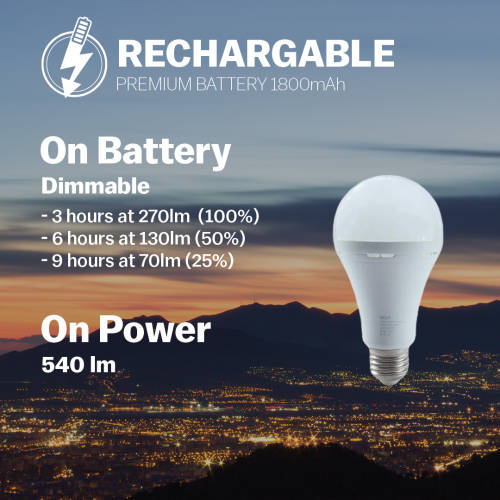 2 Pack Rechargeable Globe WARM WHITE 3-9 hours 1800mAh Battery 7W Bulb WARM WHITE on Battery