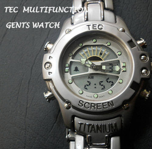 -GENTS  DUAL TIME MULTIFUNCTION  METAL SPORT WATCH-GUN METAL GREY **