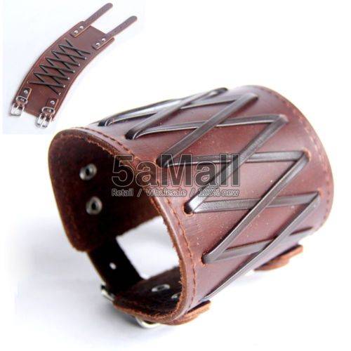 *** Unisex Mens Genuine Leather Bracelet Punk Big Bend