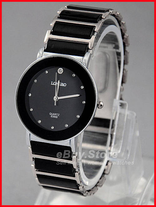 *** New  Unisex Stainless Steel Normal Ceramic Band Bling Crystal Quartz Wrist Watch