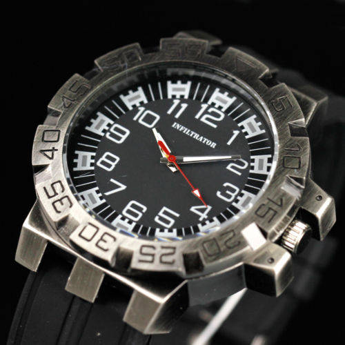 *** INFANTRY ** BIG DIAL** Military Sport Mens Wrist Watch Black Rubber Brand New