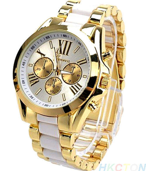--***LADIES ** WHITE/GOLD** HOT  FASHION   QUARTZ WATCH** S/S STRAP  WHITE DIAL