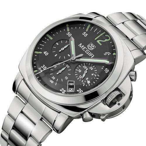 ***  MEGIR Chronograph 24 Hours Luxury Brand Watch Men Full Steel Watch Analog Display Quartz Men