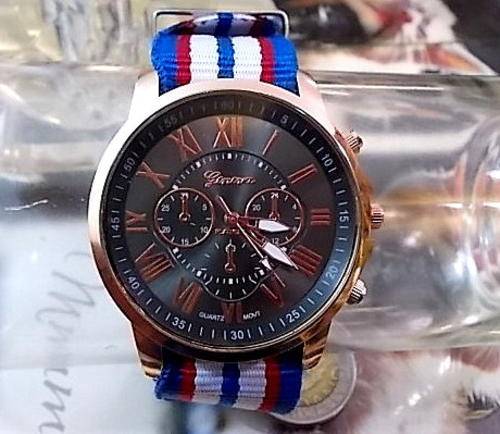 --*****VERY BEAUTIFUL***LADIES/GENTS GENEVA UNISEX QUARTZ WATCH** FUCDA CANVAS STRAP/PU LEATHER STRA