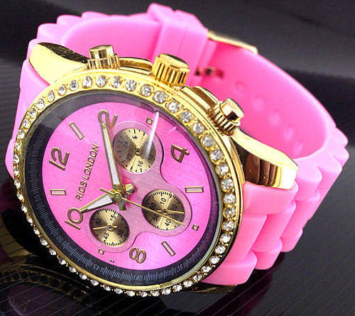 ***JUICY PINk RI0S LONDON PREMIUM Czech DIAMANTE LADIES  GOLD WATCH