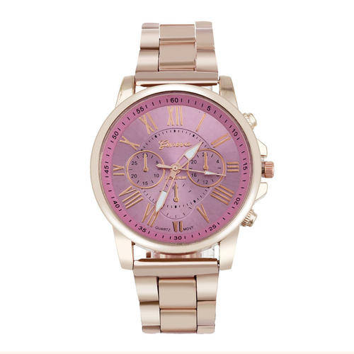 --********LADIES/MEN GENEVA ROSE PINK DIAL  GOLD  STAINLESS STEEL QUARTZ WATCH**