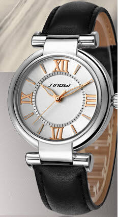 --***LADIES ** HOT FASHION **BLACK SINOBI ~ MIYOTA 2035 MOVEMENT QUARTZ WATCH** LEATHER  STRAP