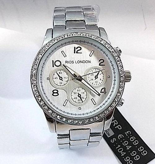 **   DESIGNER RI0S LONDON PREMIUM QUALITY Czech DIAMANTE LADIES/MEN SILVER WATCH