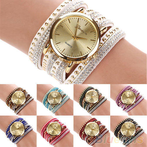 --*****WRIST WRAP***LADIES STUNNING FAUX SUEDE BIG DIAL GENEVA  QUARTZ WATCH**