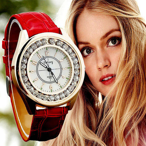 --***LADIES ** CRYSTAL ENCRUSTED ~Gogoey 039 QUARTZ  Watch  - RED