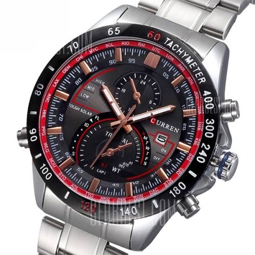 *** New Mens  black Dial  Quartz Watch Stainless steel Band