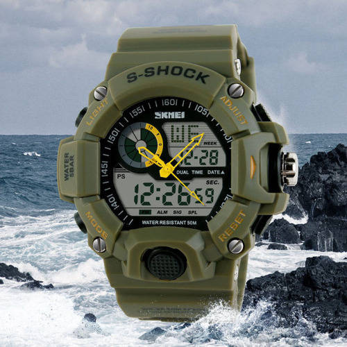 ***SKMEI ** Multifunction Green Waterproof Military Watch Dress Wristwatches
