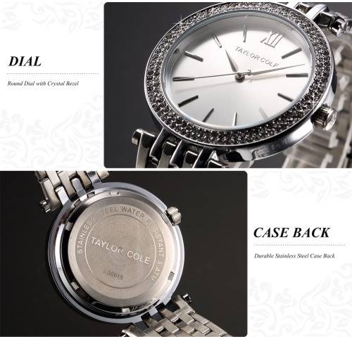 From UK** Magnificent* Taylor Cole Lady Silver Steel Band  Luxury Crystal  Women Watch*TOP Brand