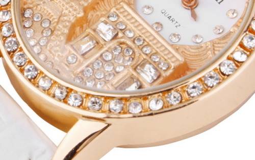 --***Womens Beautiful Crytal Encrusted Embossed Eiffel Tower Classic Quartz Wrist Watch !!
