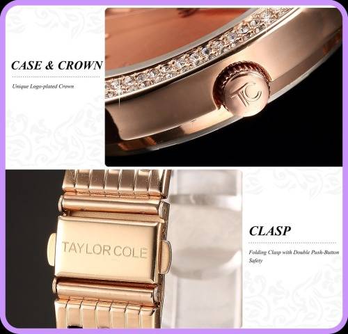 From UK** Taylor Cole Lady Georgeos Rose Gold Steel Band Bracelet Luxury  Date  Watch*TOP