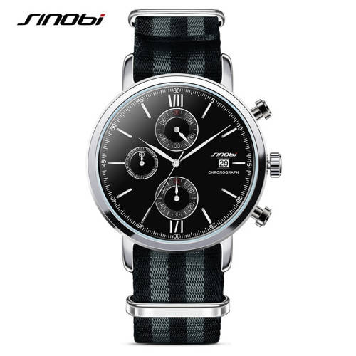 --***NEW SINOBI ELEGANT 6 HAND CHRONOGRAPG MENS NATO STRAP WATCH