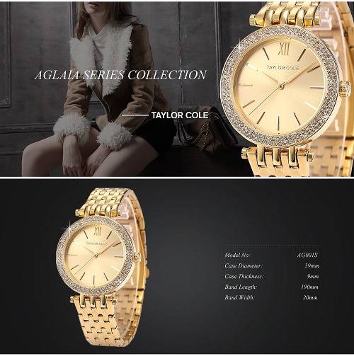 From UK** Magnificent* Taylor Cole Lady Gold Steel Band  Luxury Crystal  Women Watch*TOP Brand