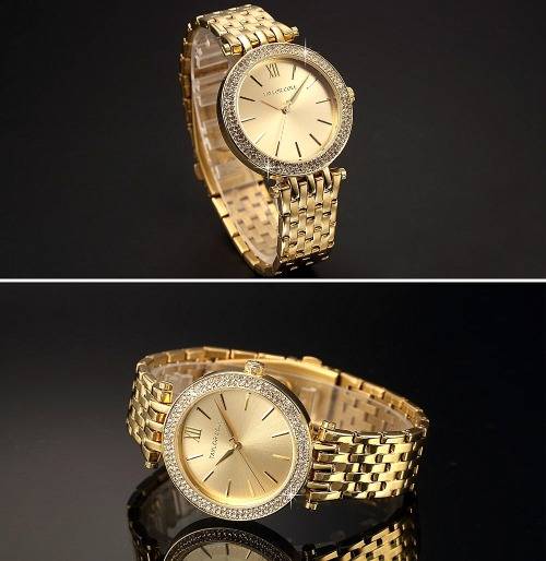 From UK** Magnificent* Taylor Cole Lady Gold Steel Band  Luxury Crystal  Women Watch*TOP Brand