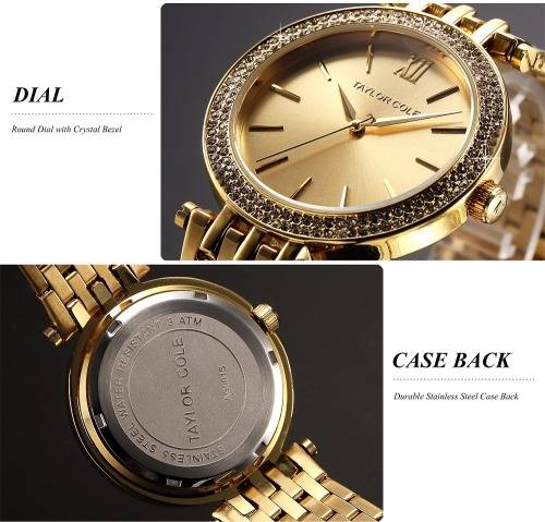 From UK** Magnificent* Taylor Cole Lady Gold Steel Band  Luxury Crystal  Women Watch*TOP Brand