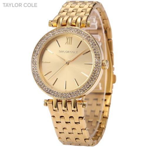 From UK** Magnificent* Taylor Cole Lady Gold Steel Band  Luxury Crystal  Women Watch*TOP Brand