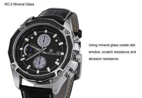 *** Megir Brand Top Watch** Genuine Leather Luxury Men Quartz Wristwatch CHRONOGRAPH * 6 HANDS *