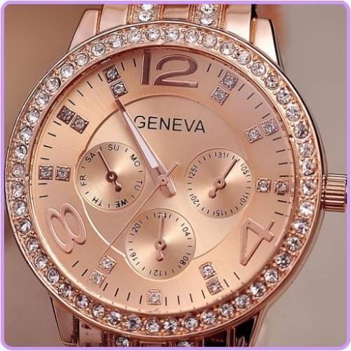 --********LADIES GENEVA ROSE GOLD FULL BLING DESIGNER STYLE  STAINLESS STEEL QUARTZ WATCH**