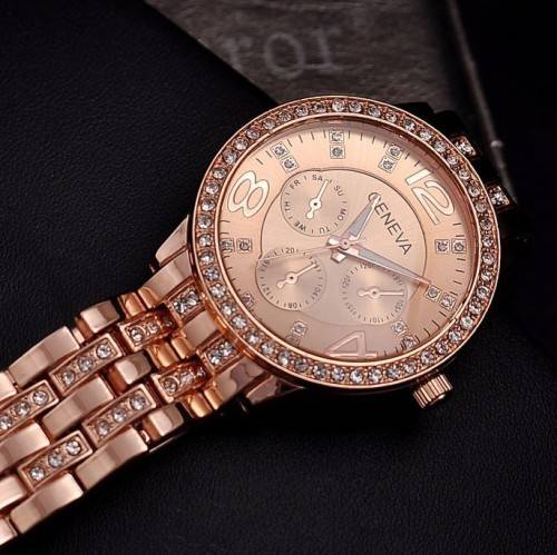 --********LADIES GENEVA ROSE GOLD FULL BLING DESIGNER STYLE  STAINLESS STEEL QUARTZ WATCH**