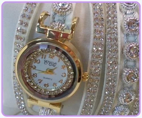 --*****WRIST WRAP*** LADIES FULL BLING STUNNING MULTI LAYER STRAP QUARTZ WATCH**WHITE