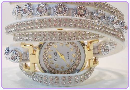 --*****WRIST WRAP*** LADIES FULL BLING STUNNING MULTI LAYER STRAP QUARTZ WATCH**WHITE